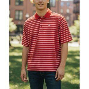 Nike Golf Mens Red & White Striped Dri-Fit Polo Shirt Size L 23w x 29L